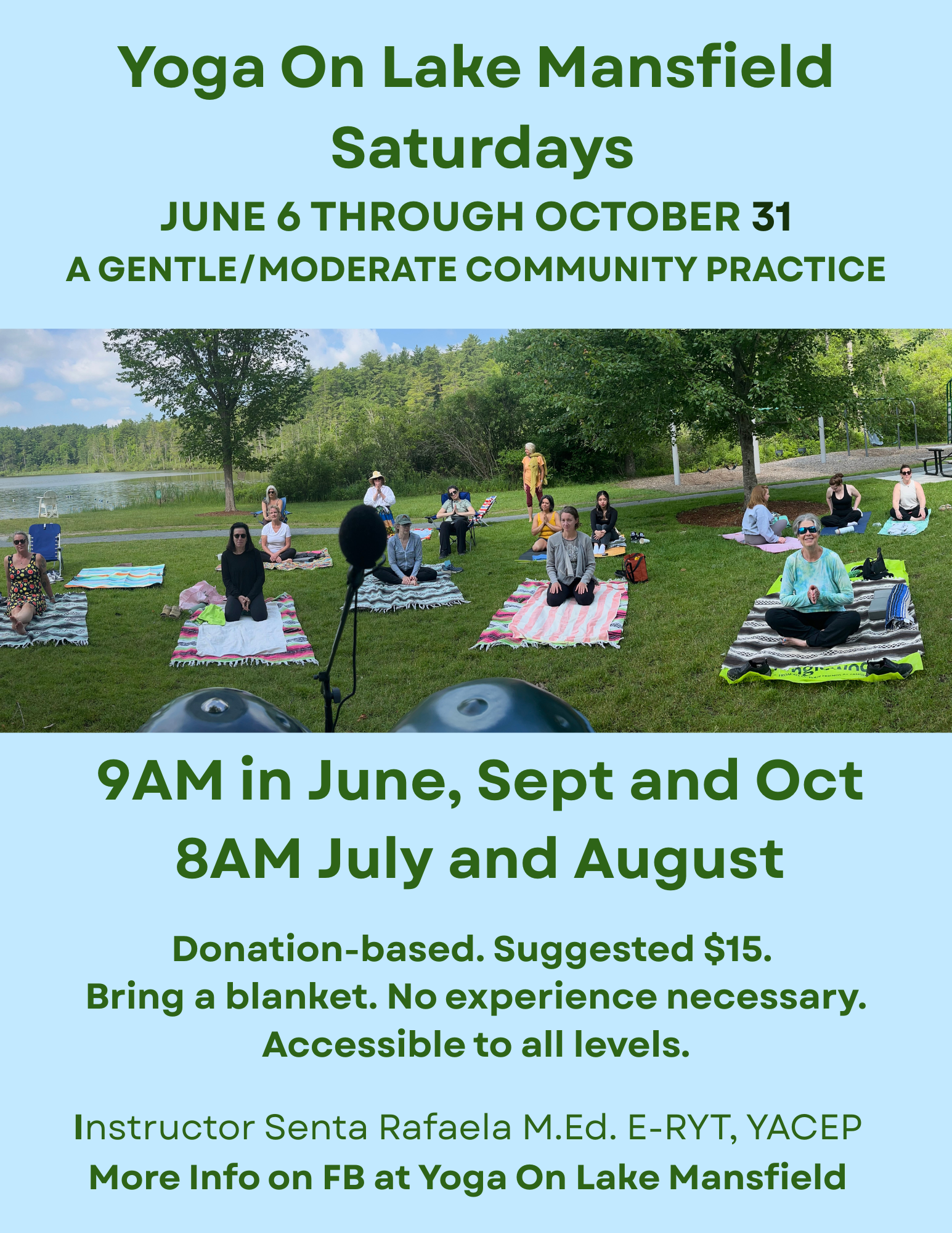 Yoga at Lake Mansfield in June at 9 am 
